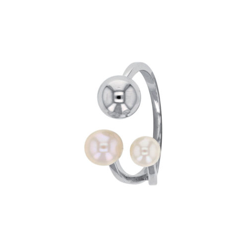 Bague 2 Perles d’Eau Douce et 1 boule argenté – Argent 925 rhodié
