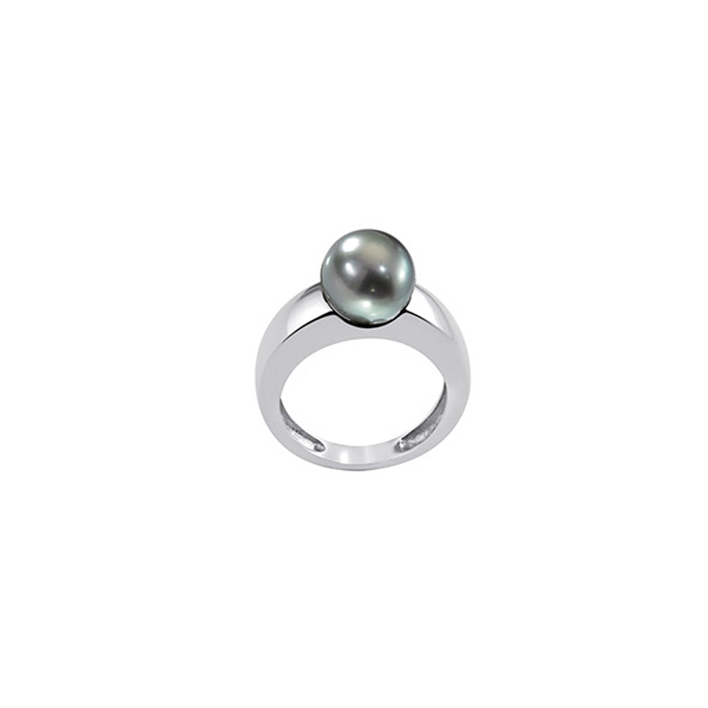 Bague Perle de Tahiti ronde – Corps épais Argent 925 rhodié