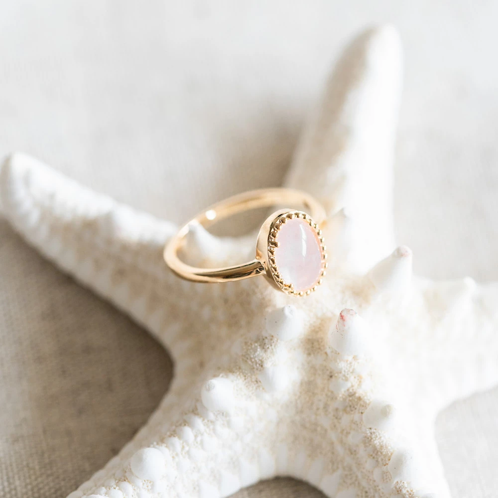 Bague quartz rose Perline plaqué or