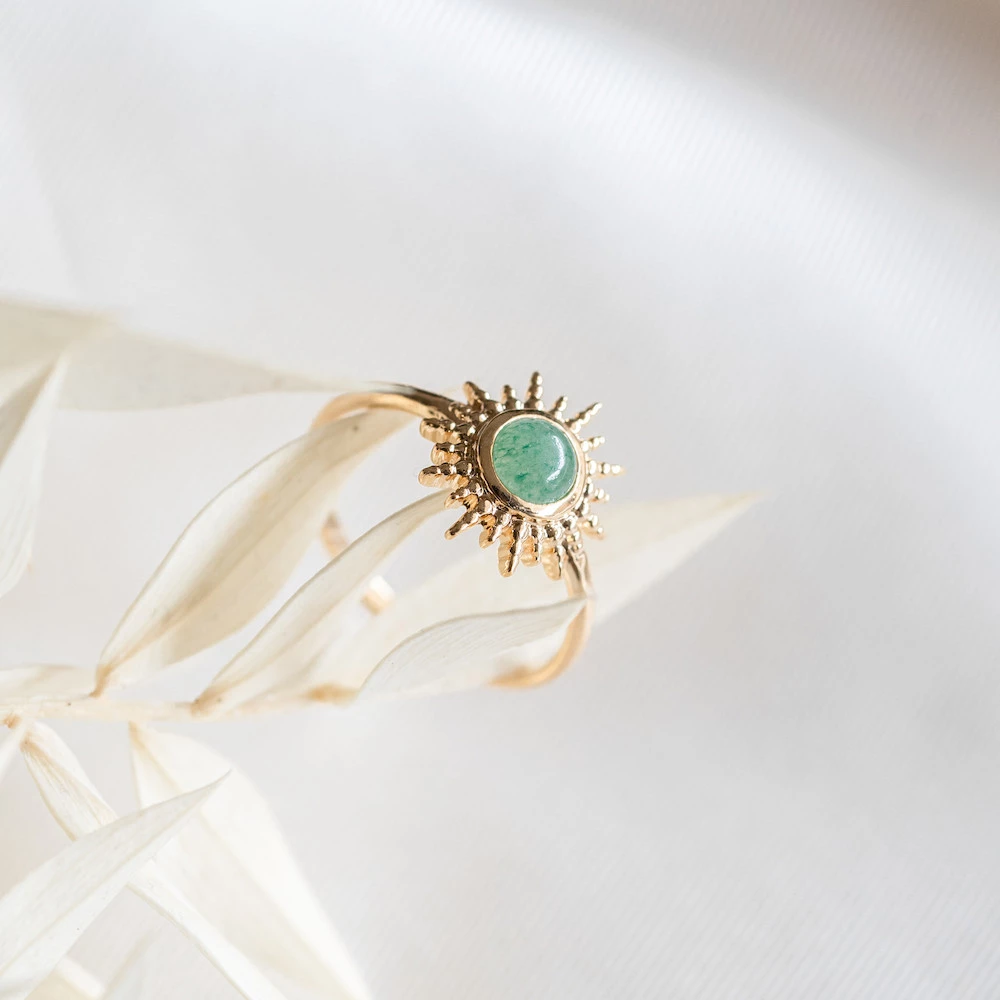 Bague soleil Aventurine plaqué or